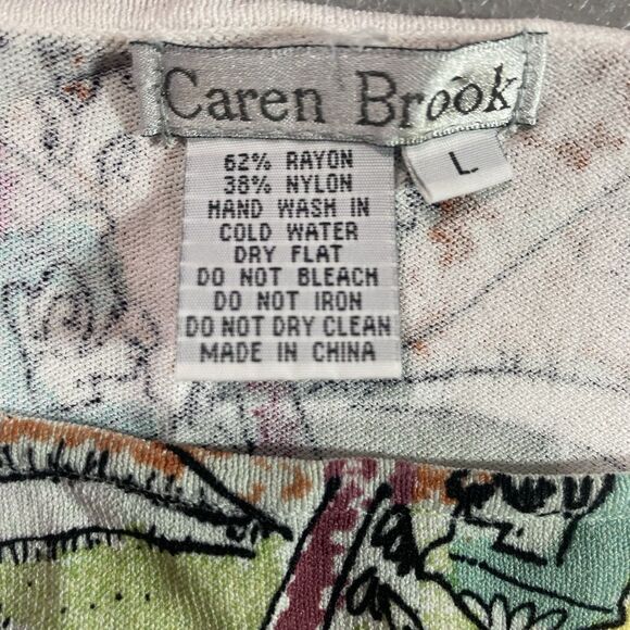 CAREN BROOK Blouse Artsy Watercolor Foliage Horse Beaded 3/4 Sleeve Womens L - Picture 4 of 12